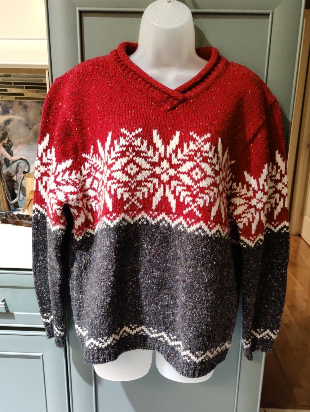 croft & barrow Red and Gray Fair Isle V-Neck Women's Sweater